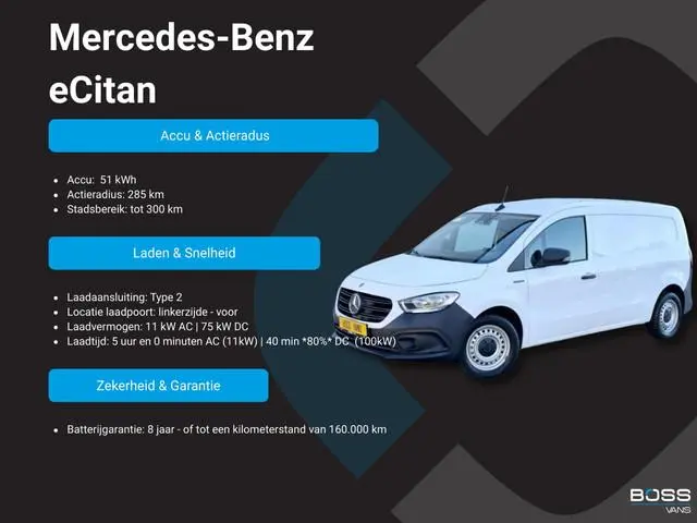 Mercedes Benz eCitan Pro 51kWh 122PK Nieuw! L1 Elektrisch 300km WLTP Trekhaak 75KW Snelladen Climate...