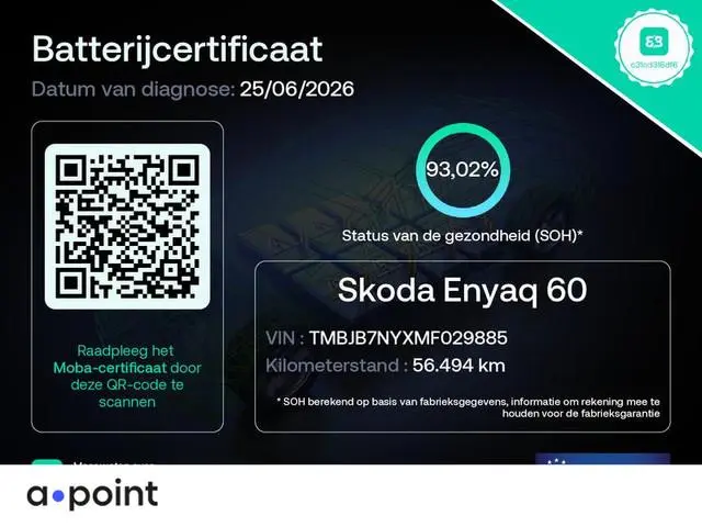 Skoda Enyaq iV 60 180 pk | SOH 93,02% | Navigatie | Parkeersensoren | Achteruitrijcamera | Matrix LE...