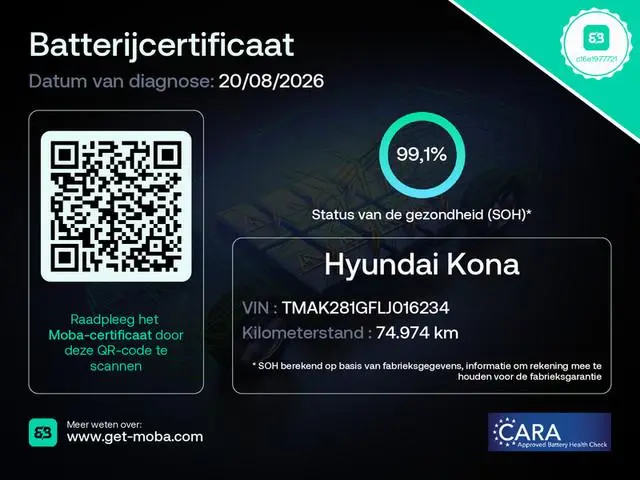 Hyundai Kona EV 64kWh Comfort (SOH 99,1%) - Navigatie - Camera - Climate control - Cruise control -...
